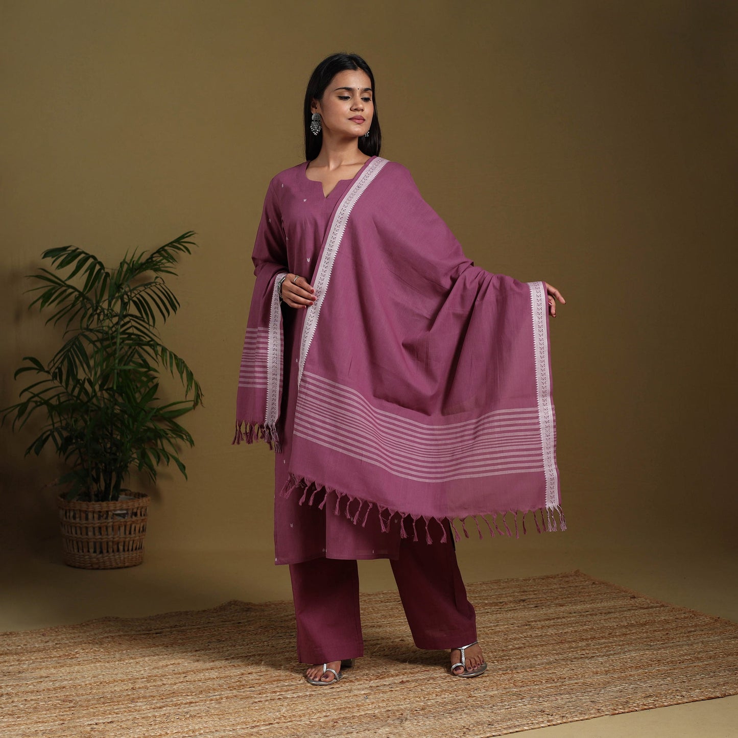 Purple - cotton jacquard kurta set (set of 3) 02