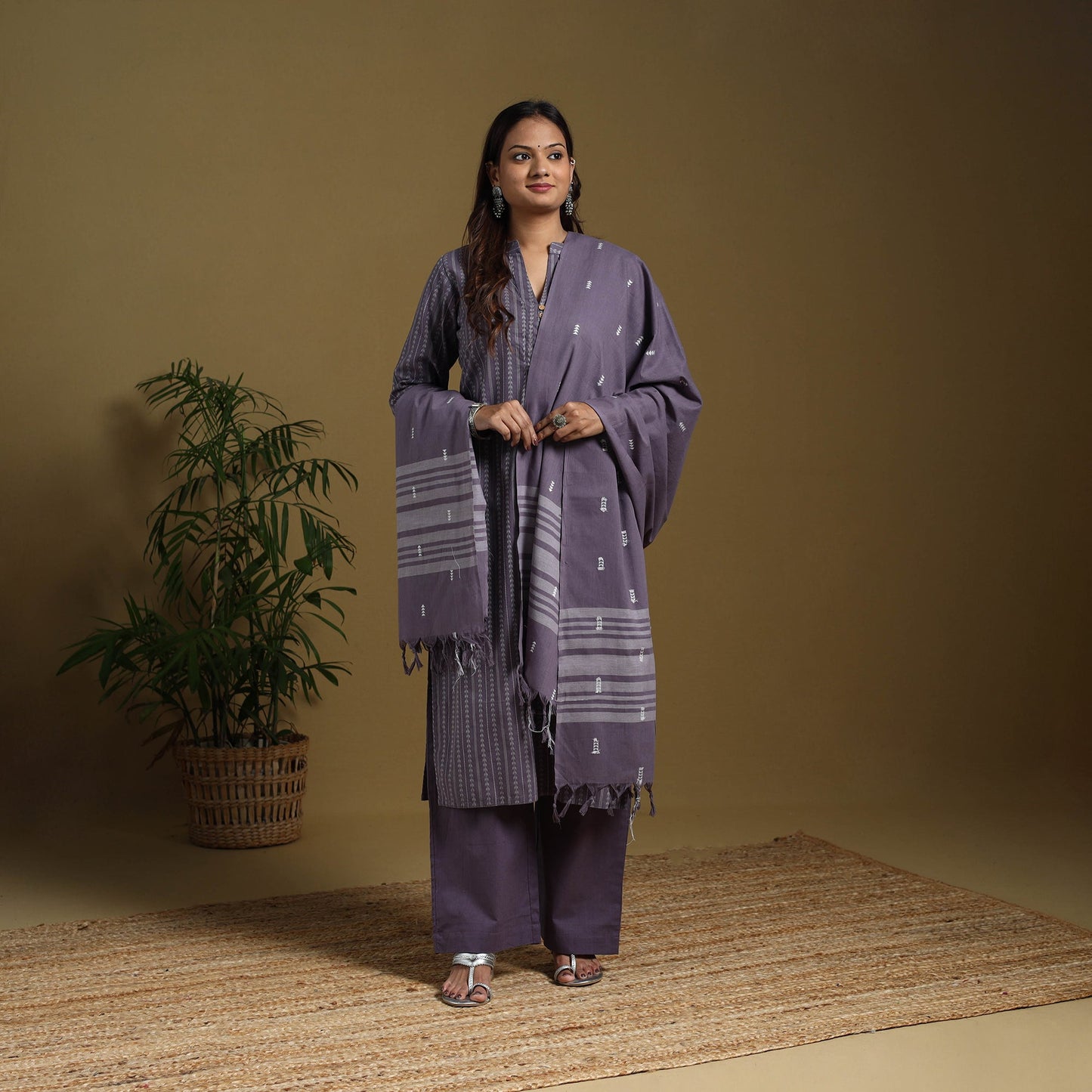 Purple - cotton jacquard kurta set (set of 3) 10