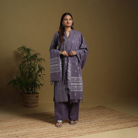Purple - cotton jacquard kurta set (set of 3) 10