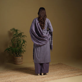 Purple - cotton jacquard kurta set (set of 3) 10