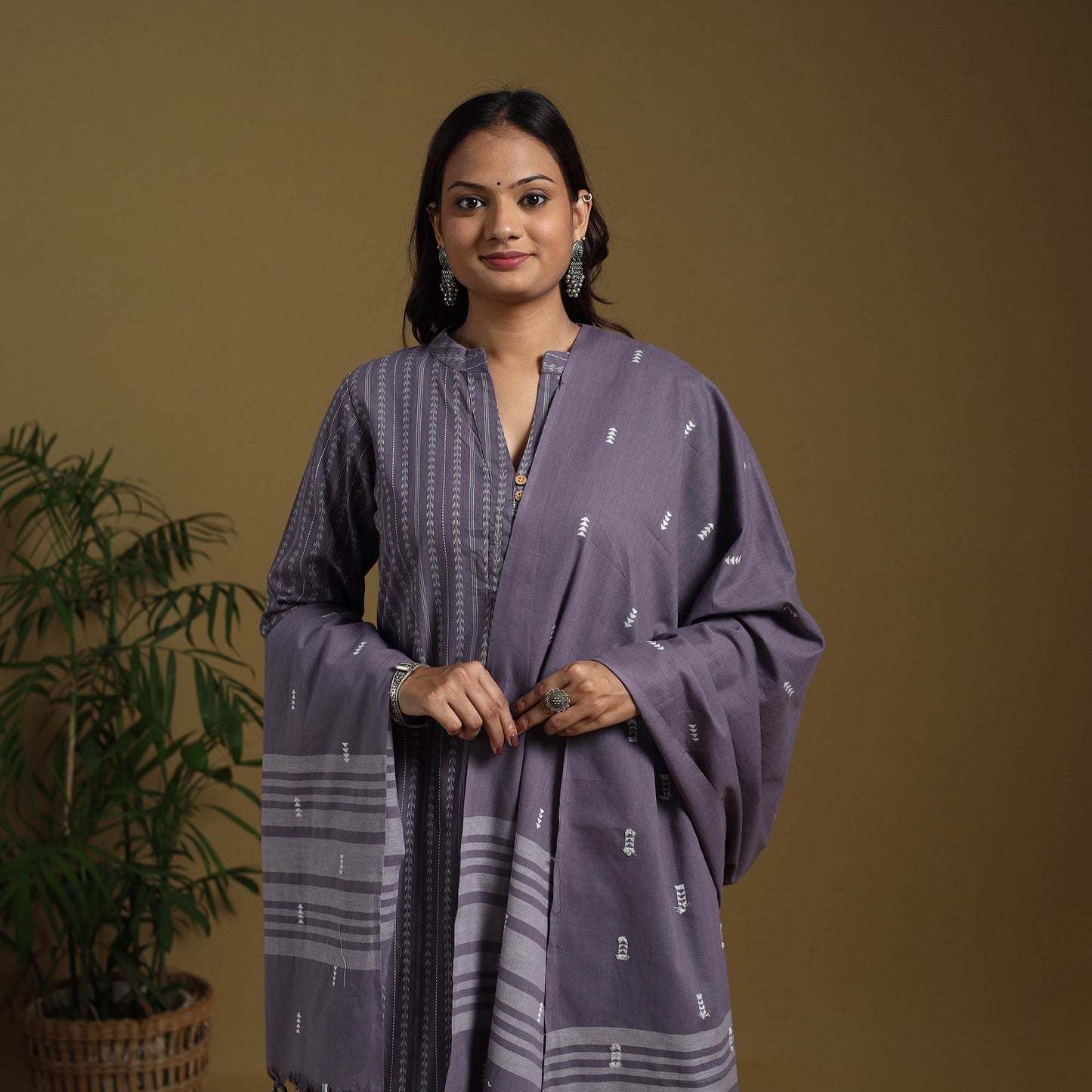 Purple - cotton jacquard kurta set (set of 3) 10