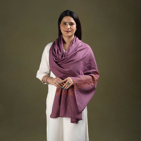 Buy Purple Cotton Kashida Embroidery Stole