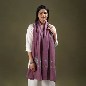 Purple - cotton kashida embroidery stole 25 - handcrafted