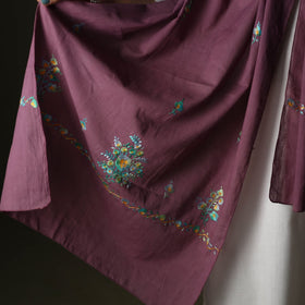 Purple - cotton kashida embroidery stole 25 - handcrafted