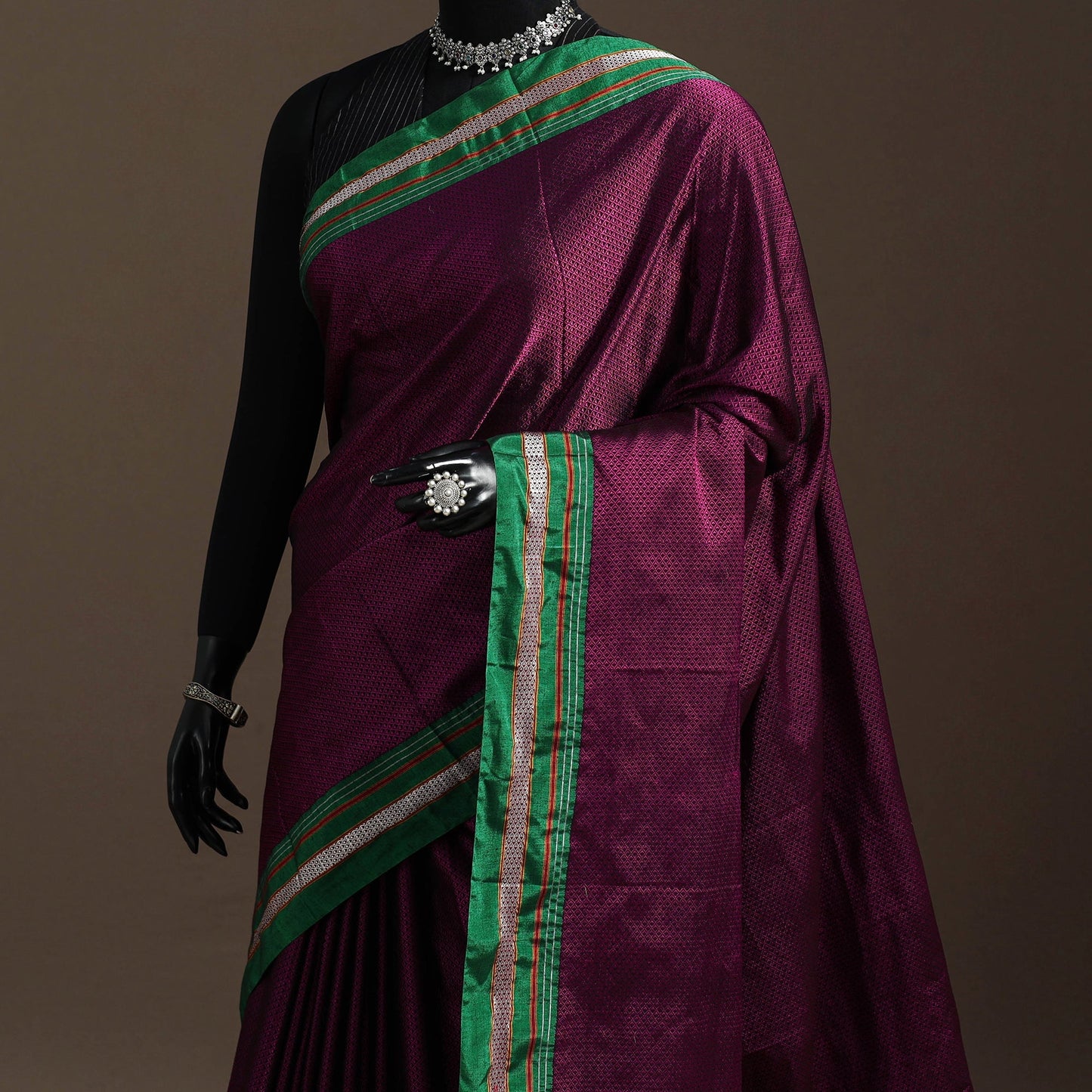 Cotton khun saree with chikki paras border 06 - handcrafted