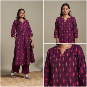 Purple - cotton a-line pochampally ikat kurta 03