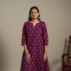Purple - cotton a-line pochampally ikat kurta 03