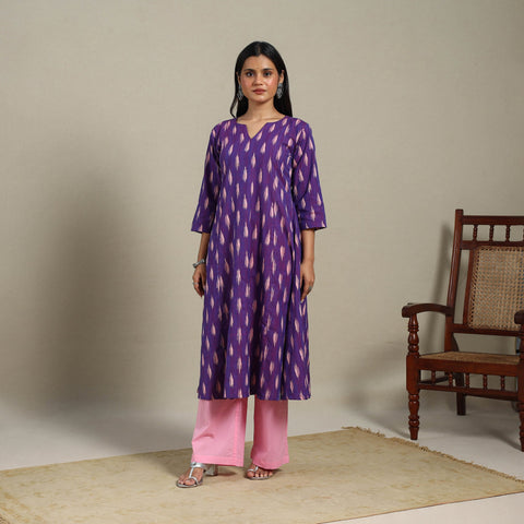 Purple - cotton a-line pochampally ikat kurta 13