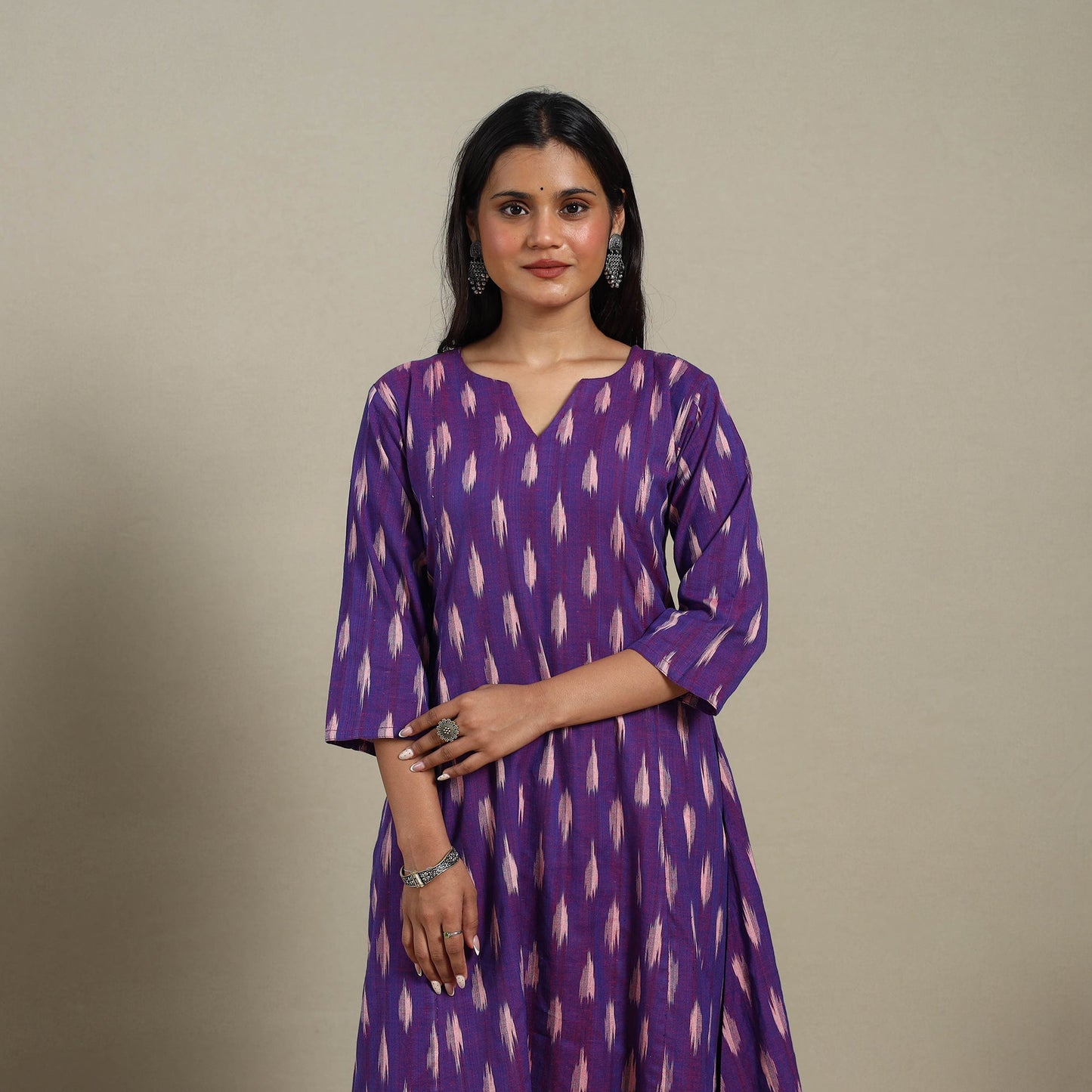 Purple - cotton a-line pochampally ikat kurta 13