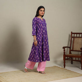 Purple - cotton a-line pochampally ikat kurta 13