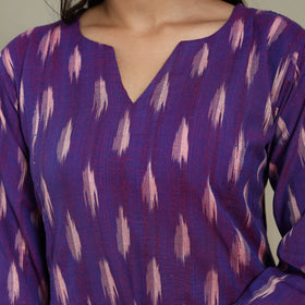 Purple - cotton a-line pochampally ikat kurta 13