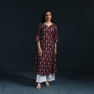 Cotton a-line pochampally ikat kurta for women 01