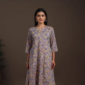 Purple - cotton a-line sanganeri kurta 05 - handcrafted