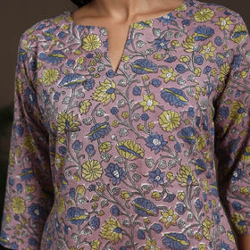 Purple - cotton a-line sanganeri kurta 05 - handcrafted