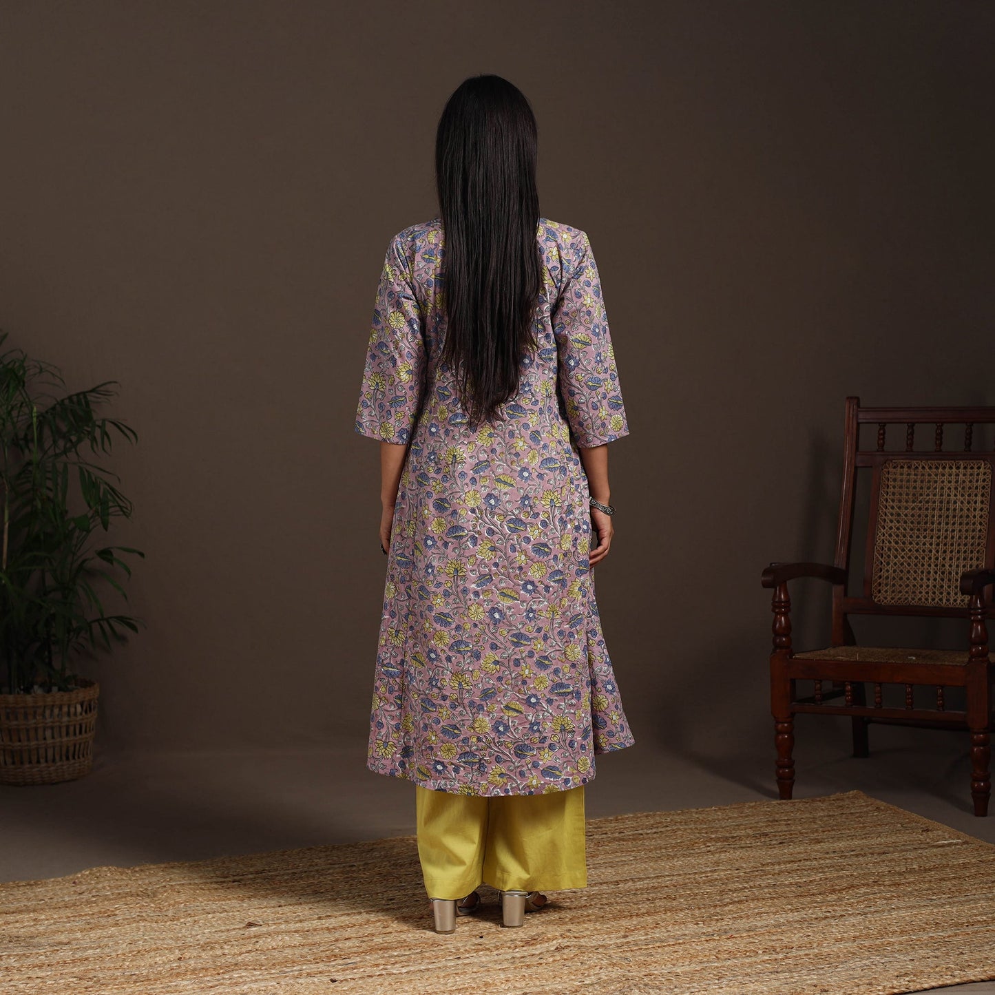 Purple - cotton a-line sanganeri kurta 05 - handcrafted