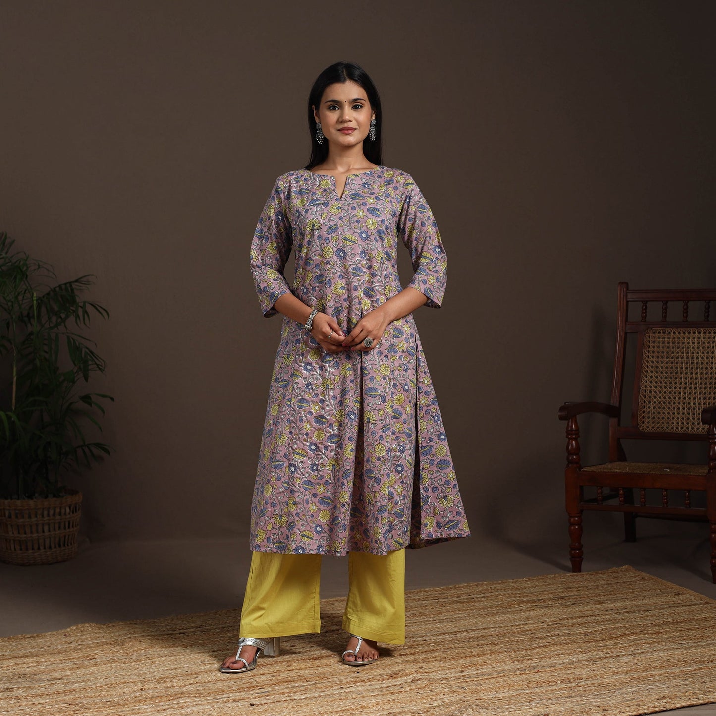 Purple - cotton a-line sanganeri kurta 05 - handcrafted