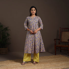 Purple - cotton a-line sanganeri kurta 05 - handcrafted