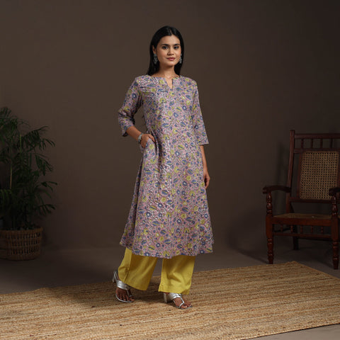 Purple - cotton a-line sanganeri kurta 05 - handcrafted