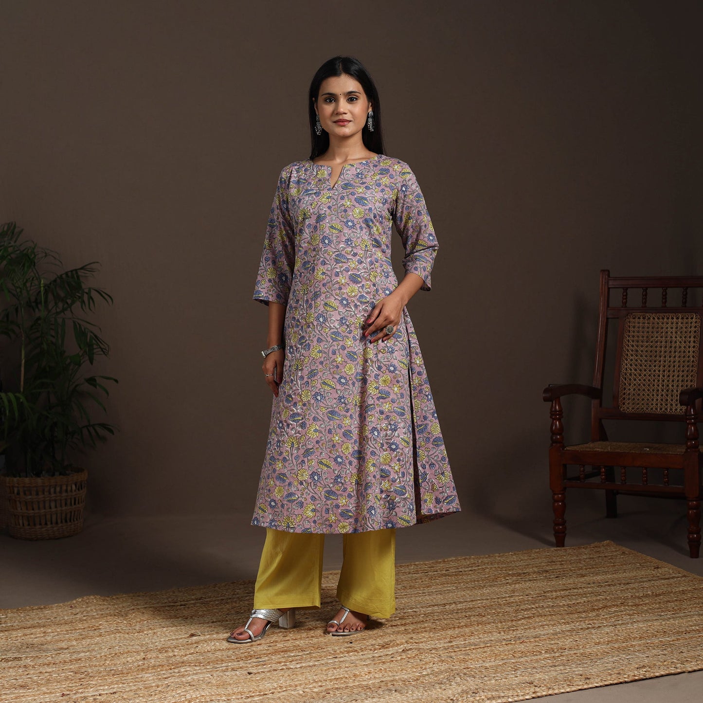 Purple - cotton a-line sanganeri kurta 05 - handcrafted