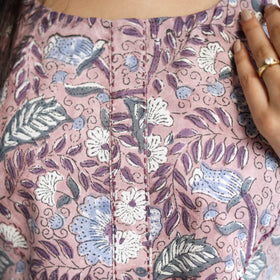 Purple Block Print Cotton A-Line Sanganeri Kurta for Women