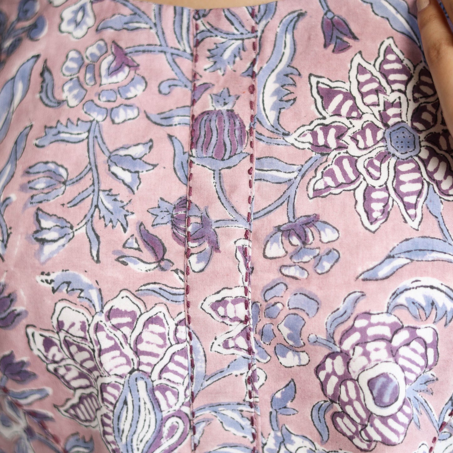 Purple Block Print Cotton A-Line Sanganeri Kurta for Women