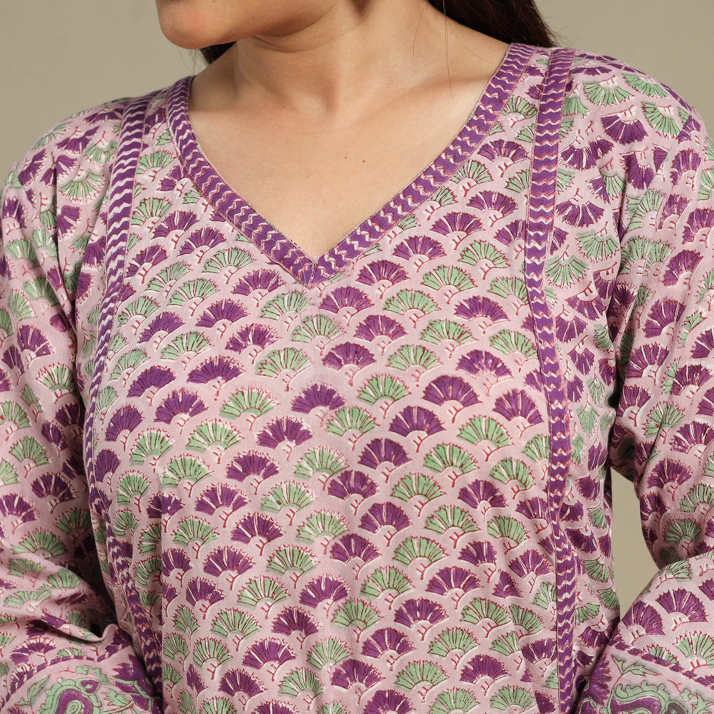Purple - cotton a-line sanganeri kurta 14 - handcrafted