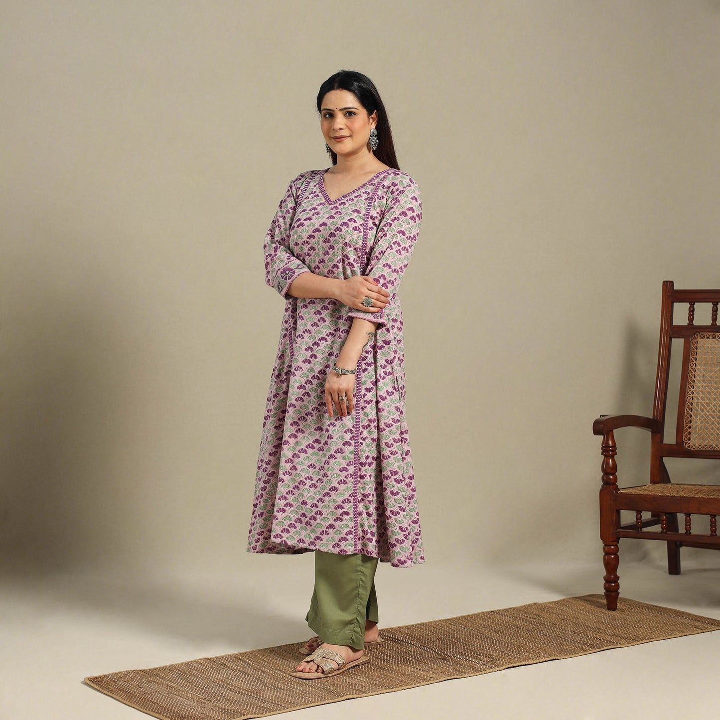 Purple - cotton a-line sanganeri kurta 14 - handcrafted