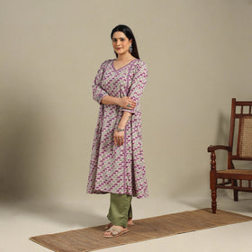 Purple - cotton a-line sanganeri kurta 14 - handcrafted