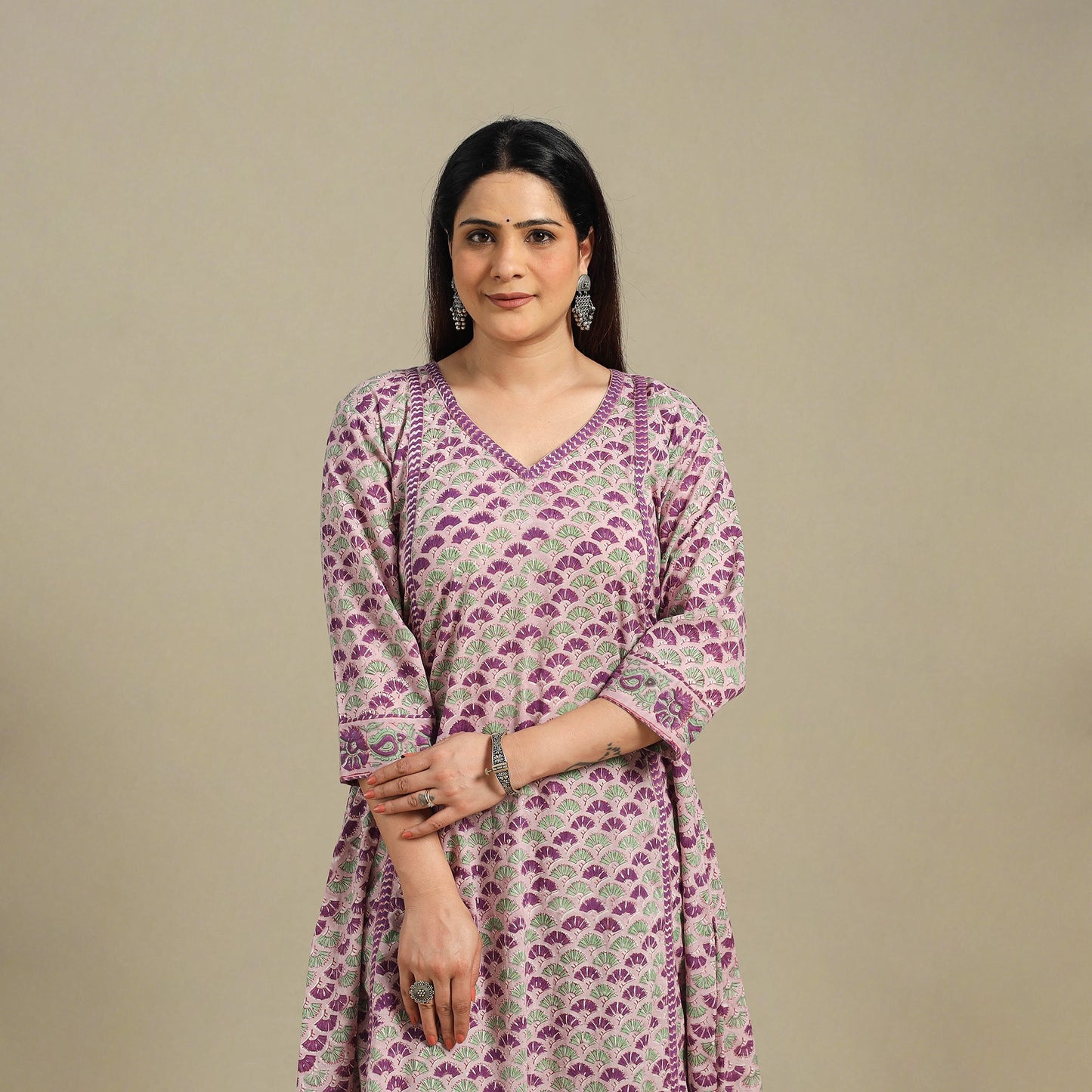 Purple - cotton a-line sanganeri kurta 14 - handcrafted