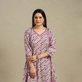 Purple - cotton a-line sanganeri kurta 14 - handcrafted