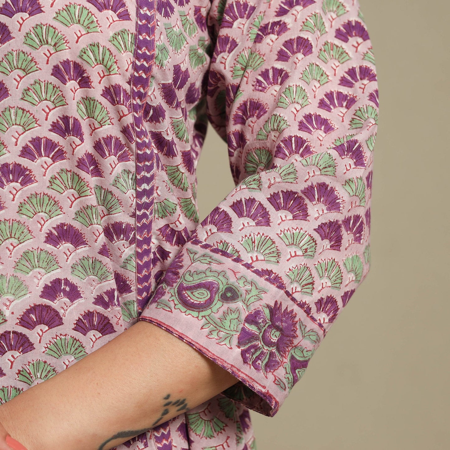 Purple - cotton a-line sanganeri kurta 14 - handcrafted