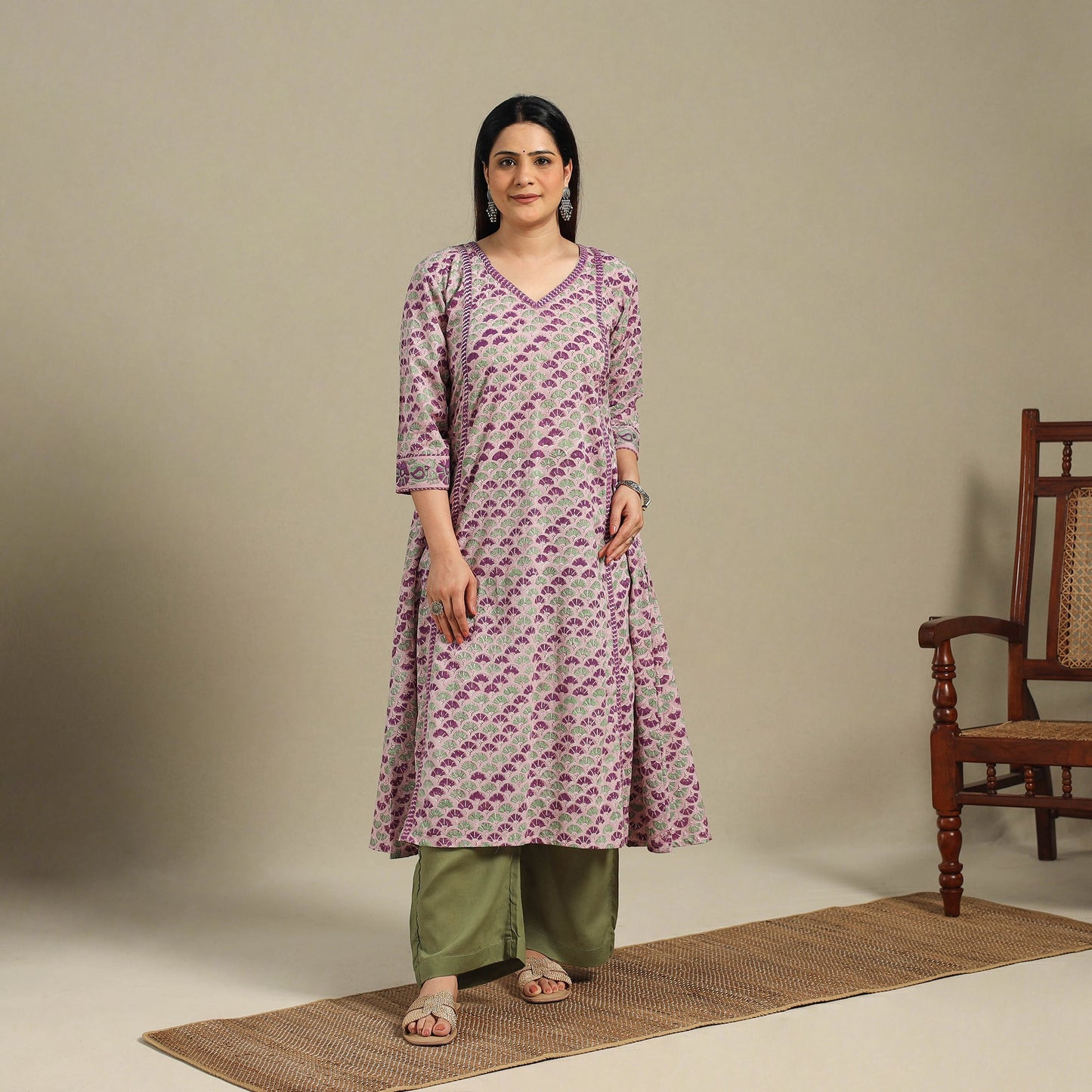 Purple - cotton a-line sanganeri kurta 14 - handcrafted