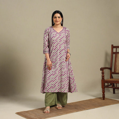 Purple - cotton a-line sanganeri kurta 14 - handcrafted