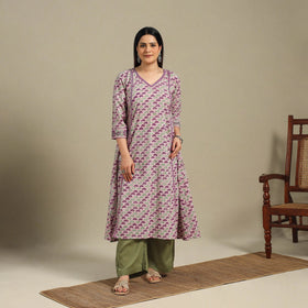 Purple - cotton a-line sanganeri kurta 14 - handcrafted