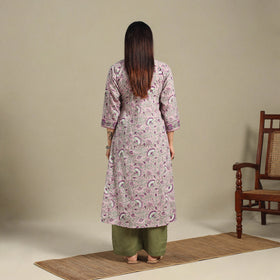 Purple - cotton a-line sanganeri kurta 15 - handcrafted