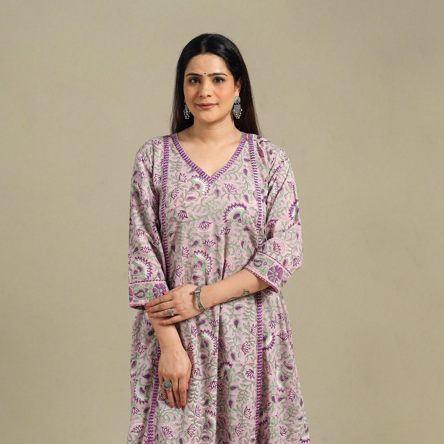 Purple - cotton a-line sanganeri kurta 15 - handcrafted