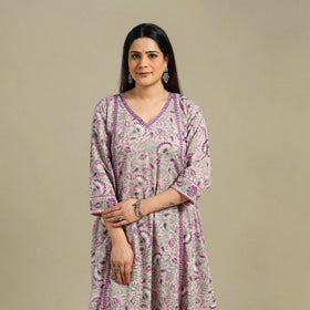 Purple - cotton a-line sanganeri kurta 15 - handcrafted