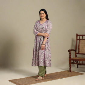 Purple - cotton a-line sanganeri kurta 15 - handcrafted