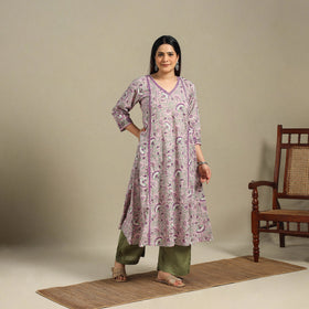 Purple - cotton a-line sanganeri kurta 15 - handcrafted