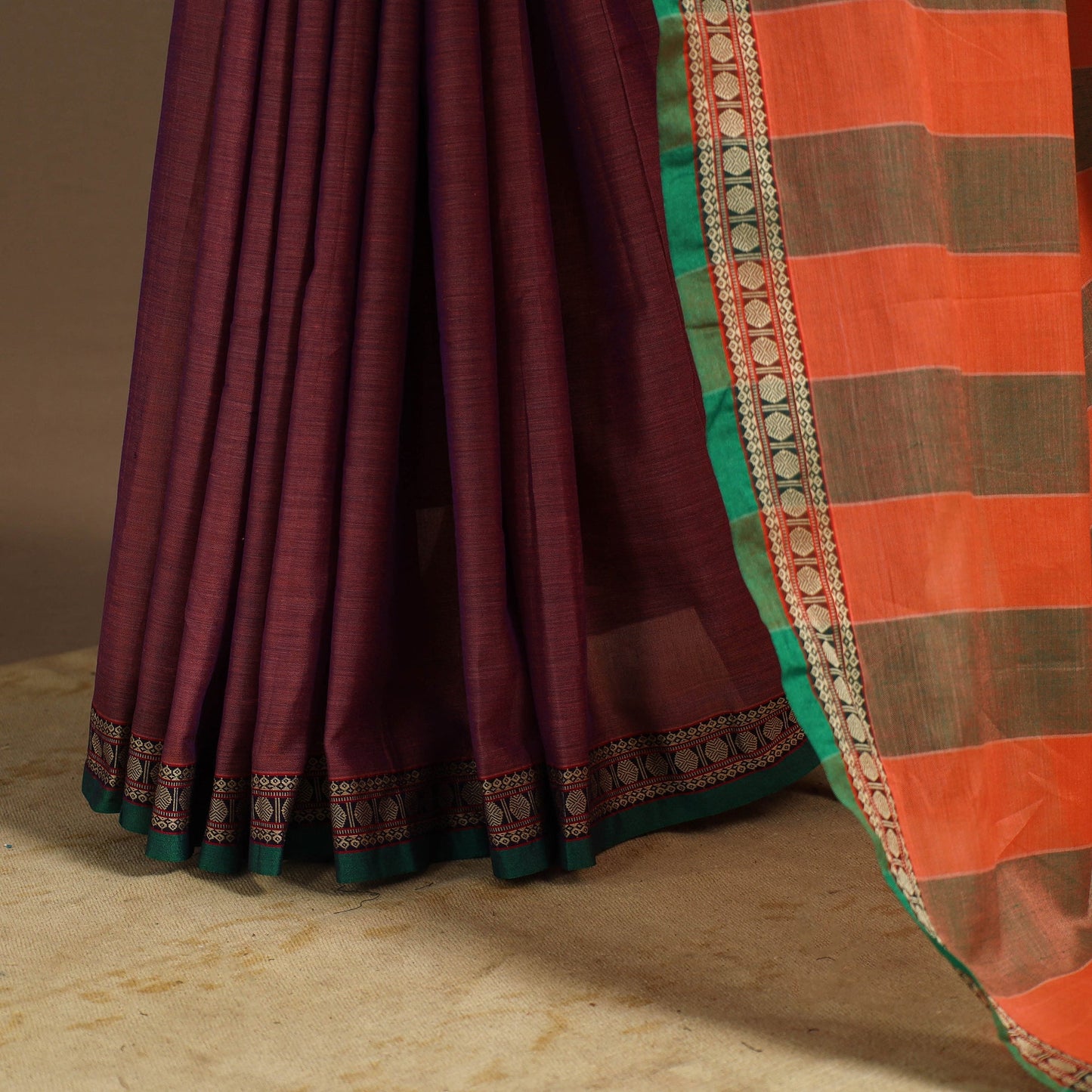 Purple - cotton plain saree with thread border 33