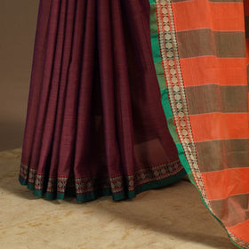 Purple - cotton plain saree with thread border 33