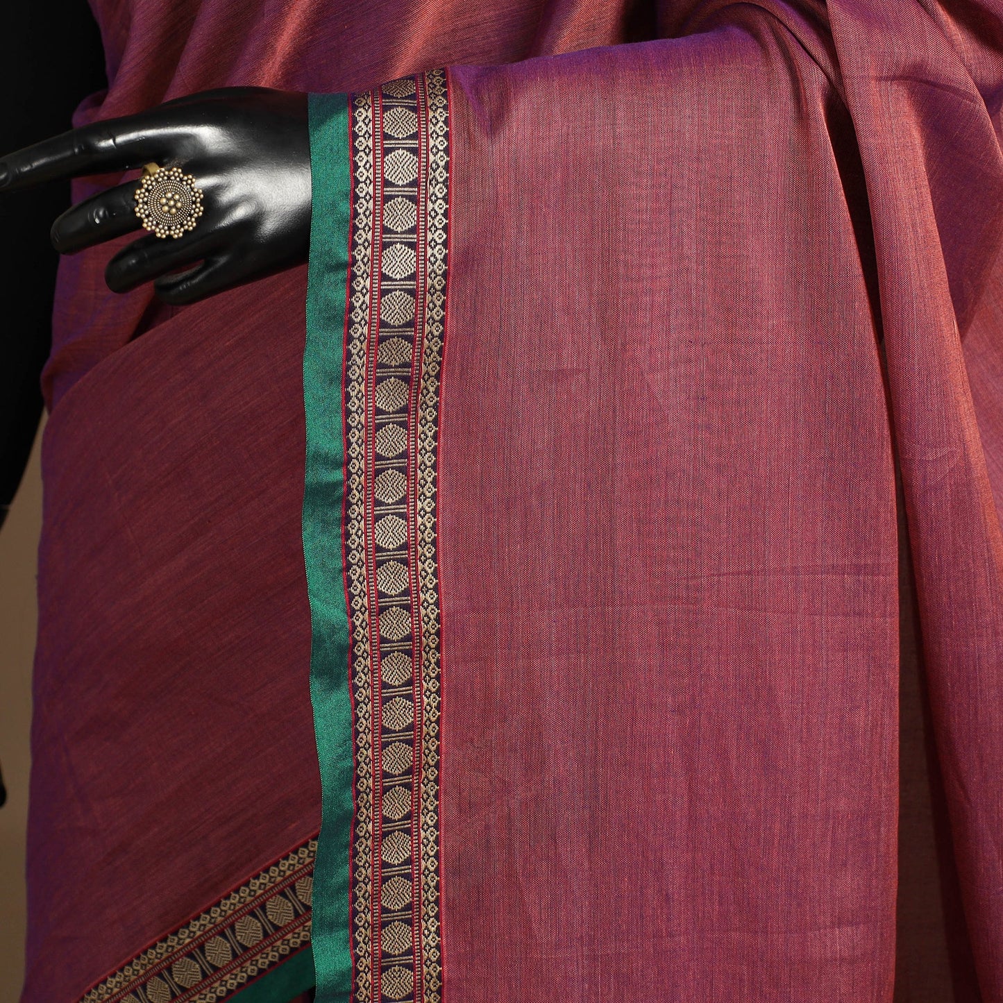 Purple - cotton plain saree with thread border 33