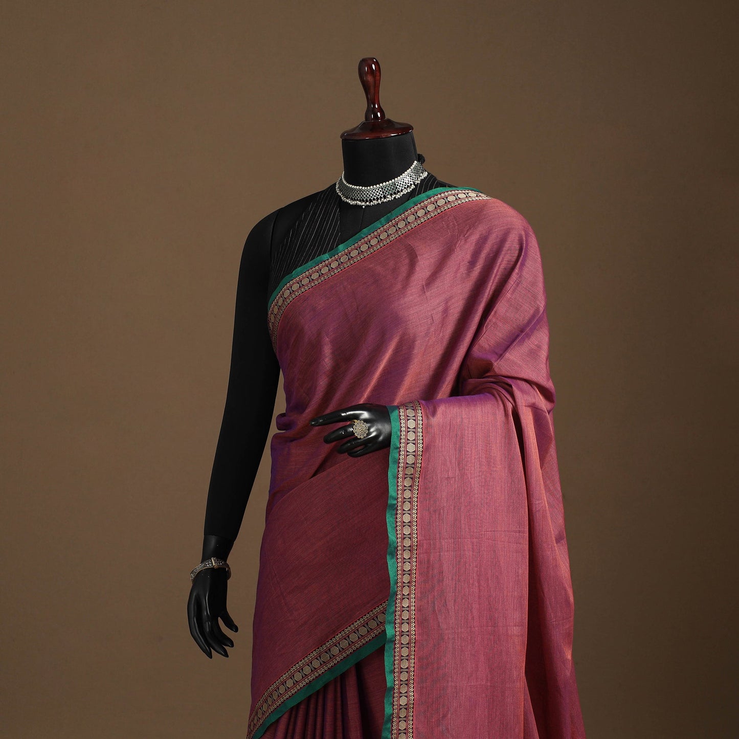 Purple - cotton plain saree with thread border 33