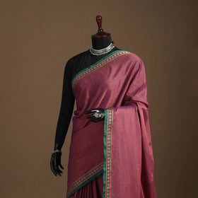 Purple - cotton plain saree with thread border 33