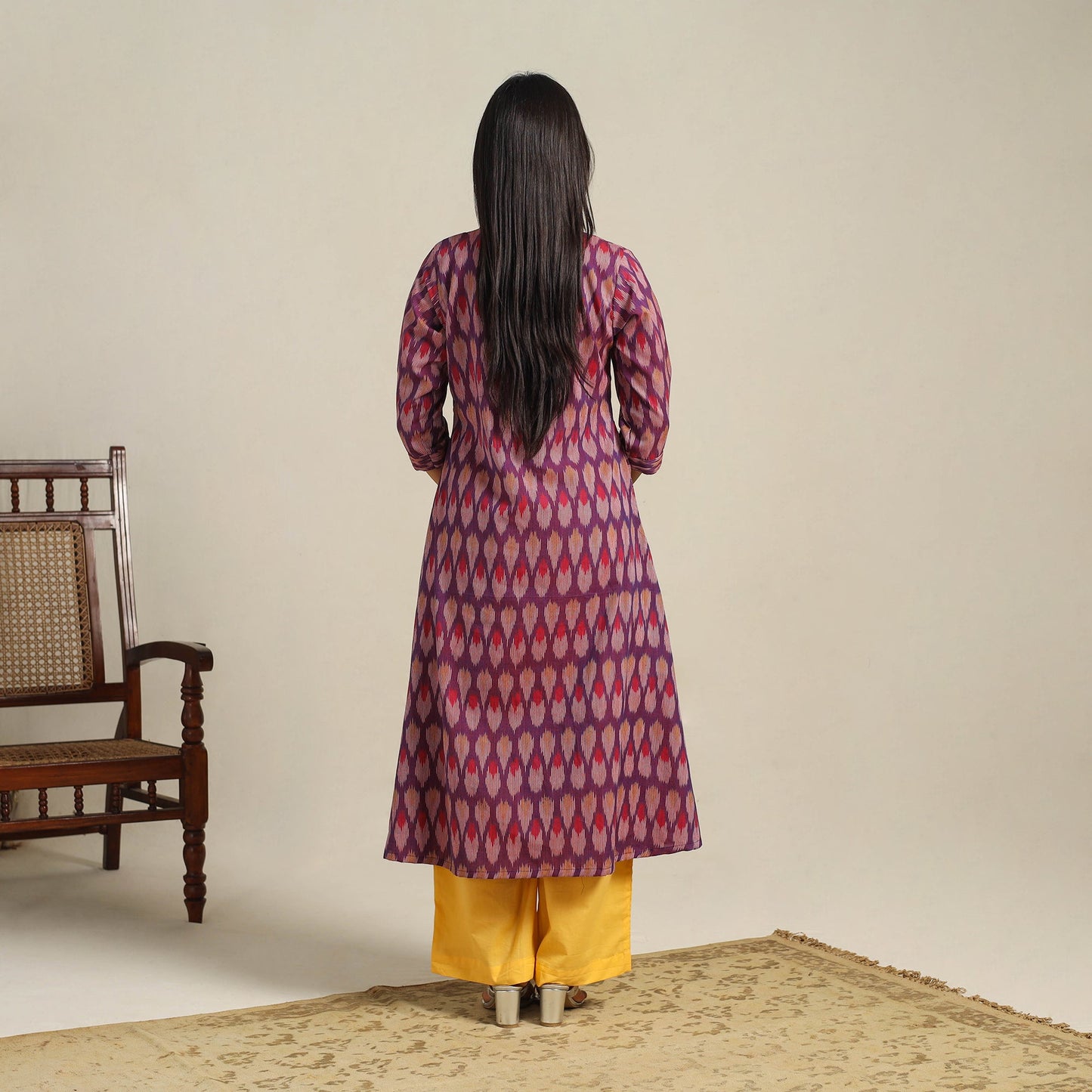 Purple Cotton Pochampally Ikat Kurta Set (Set of 2)