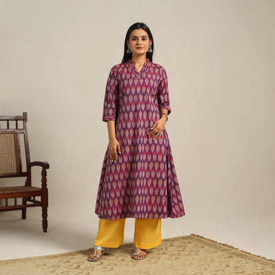 Purple Cotton Pochampally Ikat Kurta Set (Set of 2)
