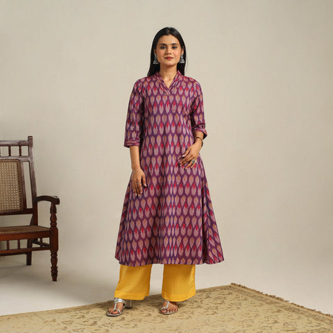 Purple Cotton Pochampally Ikat Kurta Set (Set of 2)