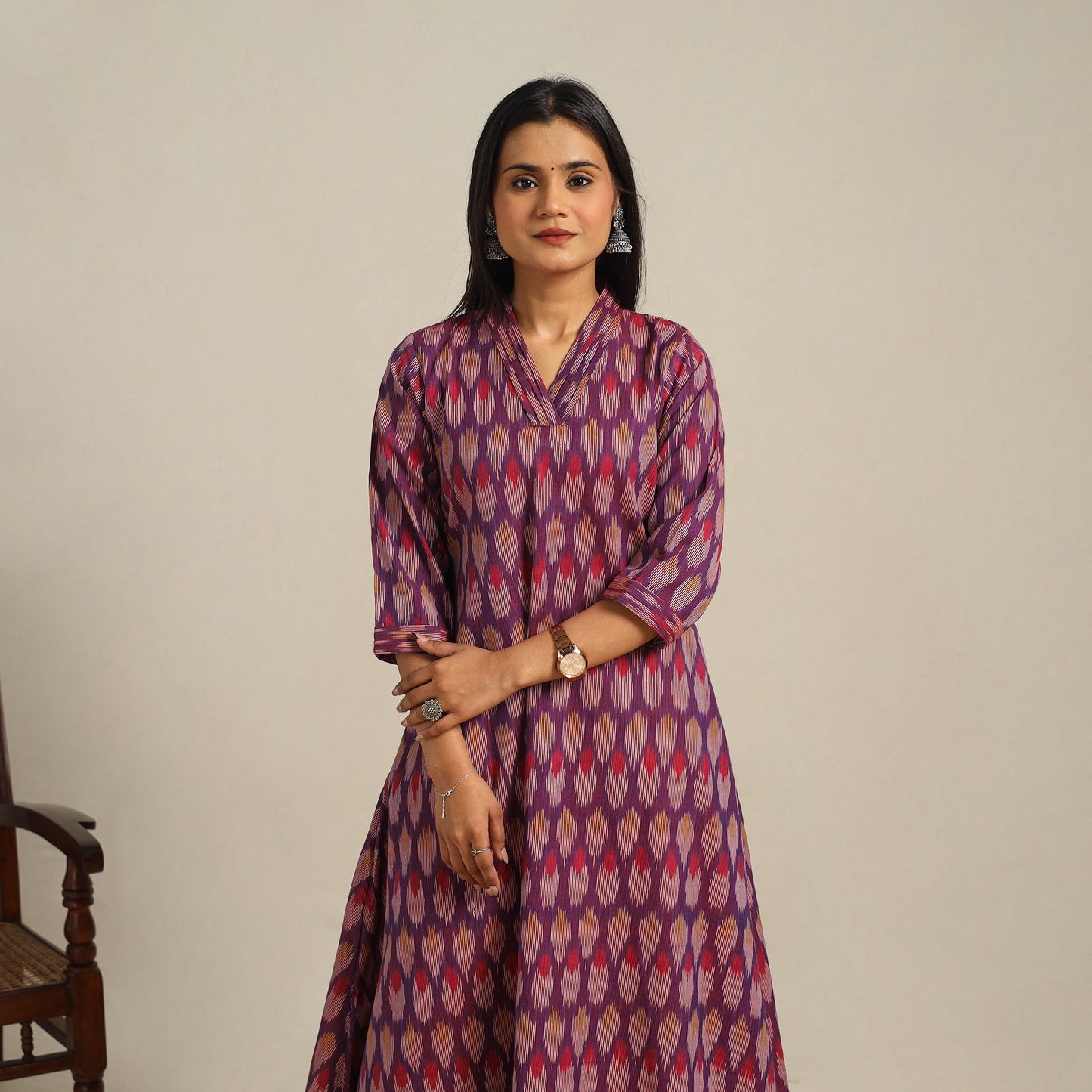 Purple Cotton Pochampally Ikat Kurta Set (Set of 2)