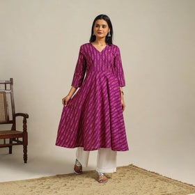 Purple Cotton Pochampally Ikat Kurta Set (Set of 2)