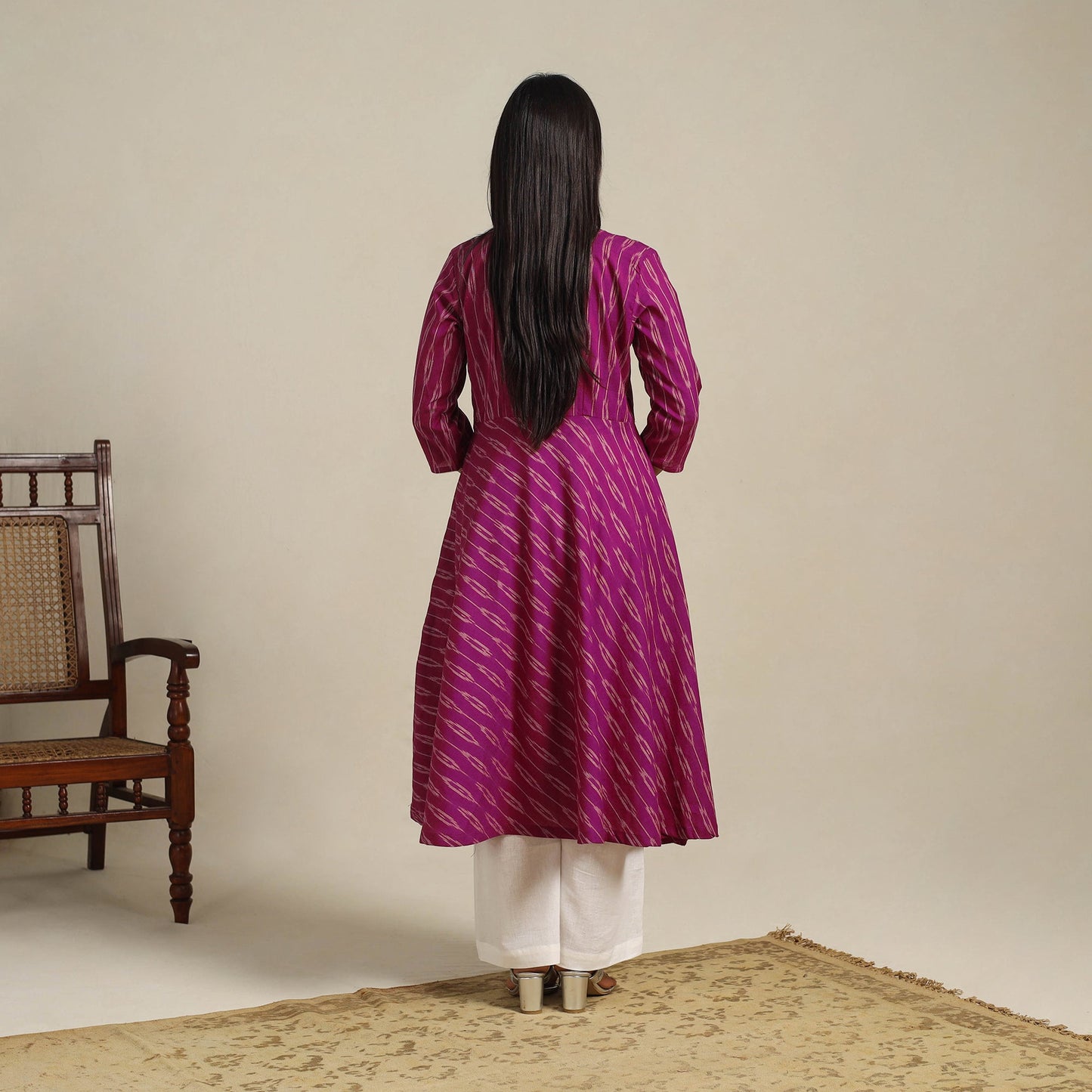 Purple Cotton Pochampally Ikat Kurta Set (Set of 2)